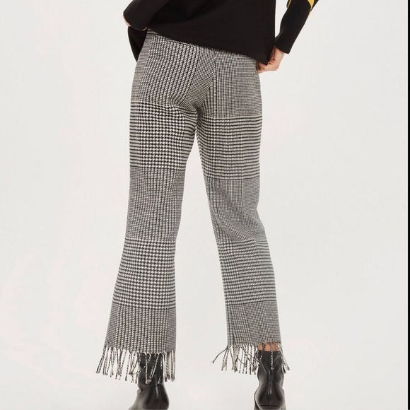 Wool Blend Fringe Houndstooth Plaid Pants - Picture 2 of 7